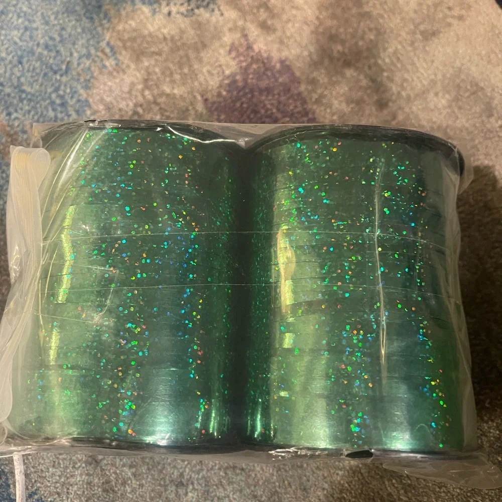 500 Yards X 2 Rolls Green Glitter Curling Ribbon